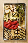 Grilled vegetables in roasting tin