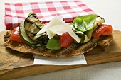 Crostini with grilled vegetables, Parmesan and basil