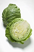 Green cabbage, halved