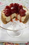 Raspberry cheesecake, a piece taken