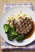 Pork chop with broccoli and mashed potato