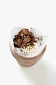 Banana chocolate cream in small bowl