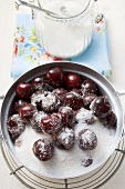 Sugared cherries in a pan