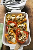 Peppers stuffed with white bread, olives, onions