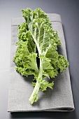 Two kale leaves on fabric napkin