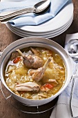 Rabbit and cabbage stew in pan
