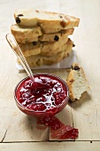 Raspberry jam and raisin bread