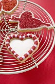 Heart-shaped red and white biscuits for Valentine's Day