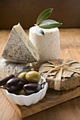 Blue cheese, goat's cheese and olives