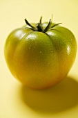 Green tomato on yellow background