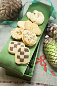 Assorted Christmas biscuits on green box