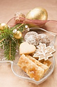 Assorted Christmas biscuits in glass bowl