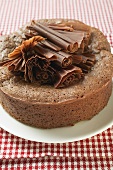Chocolate cake decorated with chocolate fans