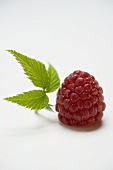 A raspberry with leaves