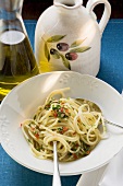 Spaghetti with chillies and herbs, olive oil