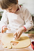 Small boy cutting out biscuits