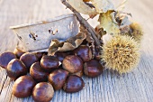 Chestnuts on wooden table