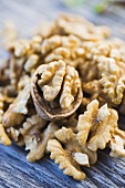 A heap of shelled walnuts