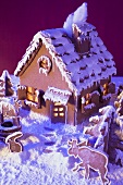 Gingerbread house with atmospheric lighting