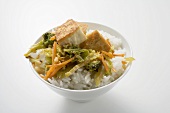 Tofu with stir-fried vegetables on rice