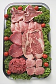 Various types of meat on tray