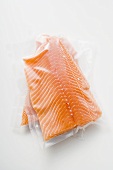 Salmon fillet in plastic packaging