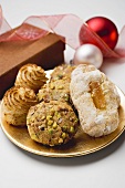 Italian almond biscuits on plate (Christmas)