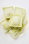 Home-made green ravioli