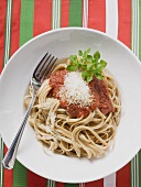 Linguine with tomato sauce and Parmesan