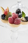 Assorted fruit tarts on cake stand