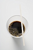 Black coffee in plastic cup (overhead view)