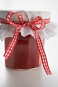 Jar of strawberry and rhubarb jam