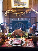 Stuffed turkey on Thanksgiving table (USA)