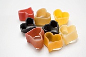 Coloured heart-shaped pasta