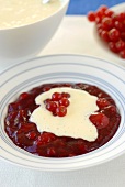 Red fruit compote with custard