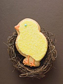 Easter biscuit (yellow chick) in Easter nest