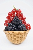 Blackberries and redcurrants in basket