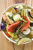 Roasted vegetables with rosemary (overhead view)