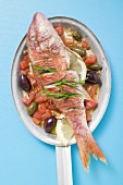 Fried red mullet on Mediterranean vegetables