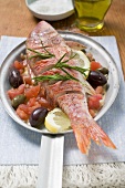 Fried red mullet on Mediterranean vegetables