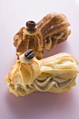 Éclairs filled with mocha cream