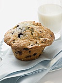 Chocolate chip muffin and glass of milk