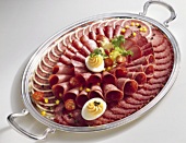 Salami platter with boiled eggs