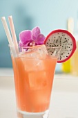 Fruity cocktail with ice cubes