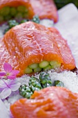 Salmon stuffed with green asparagus