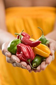 Woman holding assorted chillies