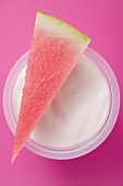 Natural yoghurt with piece of watermelon