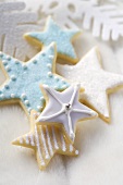 Star biscuits with blue and white icing