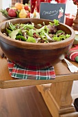 Mixed salad leaves on Christmas table (USA)