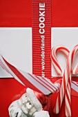 Christmas parcel with candy canes & Christmas tree ornament